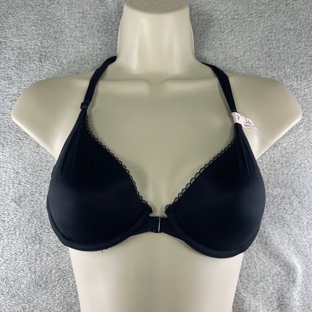 Victoria's Secret Bra Women 34B Black Lined Demi Racerback Front Close Lace